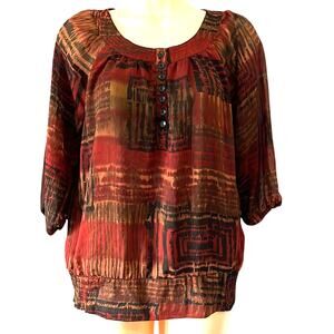 Moonlight Bay Earthtone Print Blouson Blouse Y2K Vintage